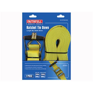Ratchet Tie-Down 5m x 50mm Trucker Breaking Strain 4000kg