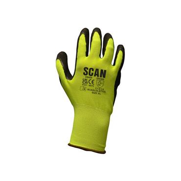 Hi-Vis Yellow Foam Latex Coated Gloves - L (Size 9)