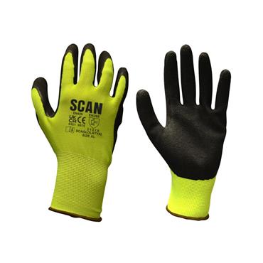 Hi-Vis Yellow Foam Latex Coated Gloves - L (Size 9)