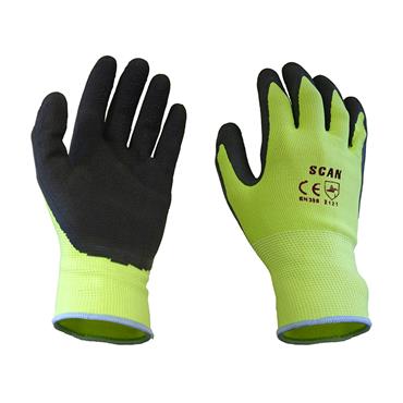 Hi-Vis Yellow Foam Latex Coated Gloves -XL (Size 10)