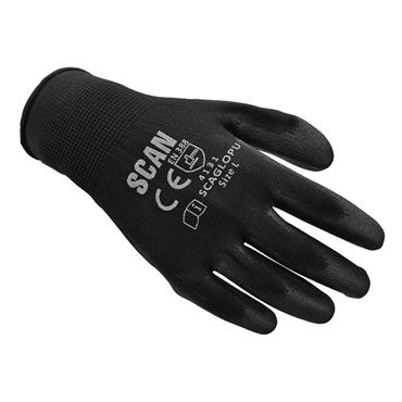 Black PU Coated Gloves - L (Size 9) (12 Pairs)