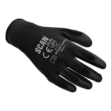 Black PU Coated Gloves - L (Size 9) (200 Pairs)