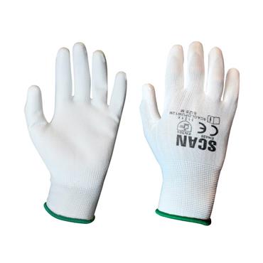 White PU Coated Gloves - M (Size 8) (Pack 12)