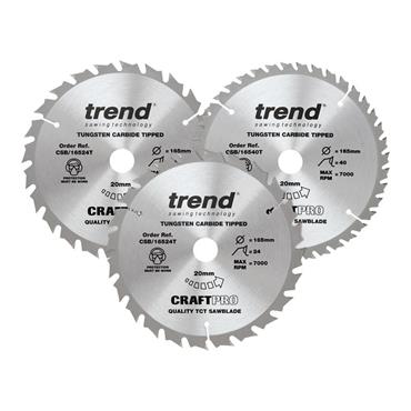 CraftPro Cordless Saw Blade 165 x 20mm x 24T/40T (Pack 3)