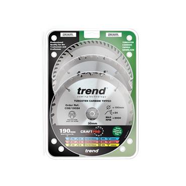 CraftPro Saw Blade 190 x 30mm x 24T/40T/60T (Pack 3)