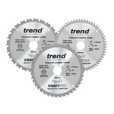 CraftPro Saw Blade 190 x 30mm x 24T/40T/60T (Pack 3)