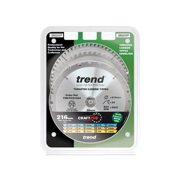 CraftPro Mitre Saw Blade 216 x 30mm x 24T/48T/60T (Pack 3)