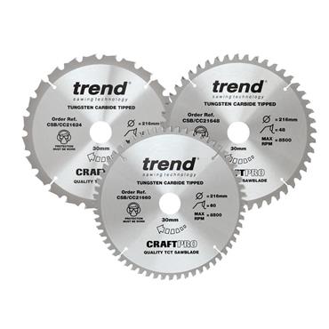 CraftPro Mitre Saw Blade 216 x 30mm x 24T/48T/60T (Pack 3)