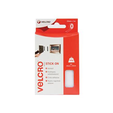 VELCROÂ® Brand Stick On Tape 20mm x 1m White