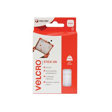 VELCROÂ® Brand Stick On Squares 25mm White (Pack 24)