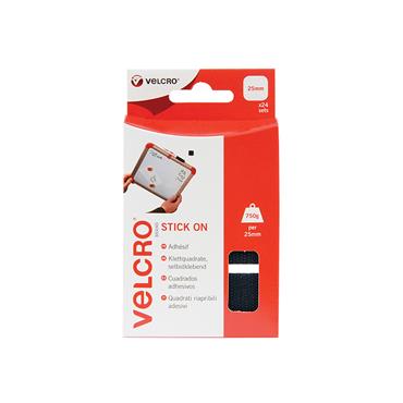 VELCROÂ® Brand Stick On Squares 25mm Black (Pack 24)