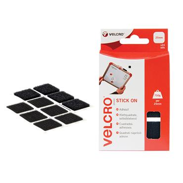 VELCROÂ® Brand Stick On Squares 25mm Black (Pack 24)