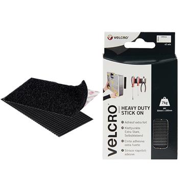 VELCROÂ® Brand Heavy-Duty Stick On Strips (2) 50 x 100mm Black