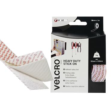 VELCROÂ® Brand Heavy-Duty Stick On Tape 50mm x 1m White