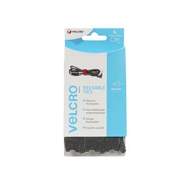 VELCROÂ® Brand ONE-WRAPÂ® Reusable Ties (6) 12mm x 20cm Black