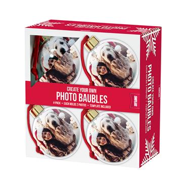 PHOTO BAUBLES SILVER/RED 4 PACK