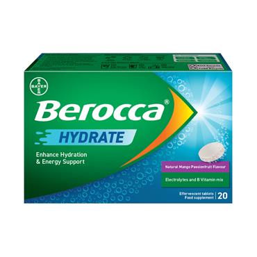 BERROCA HYDRATE NATURAL MANGO PASSIONFRUIT FLAVOUR 20 EFFERVESCENT TABLETS