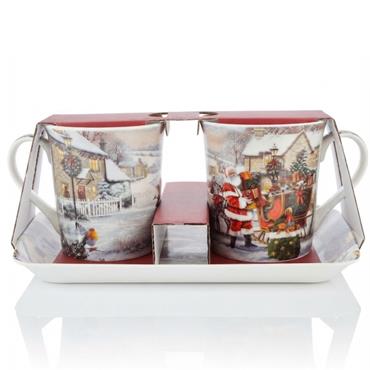 SANTA MUGS 2 SET WITH TRAY