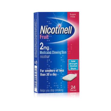 NICOTINELL FRUIT 2MG MEDICATED CHEWING GUM 24 PIECES
