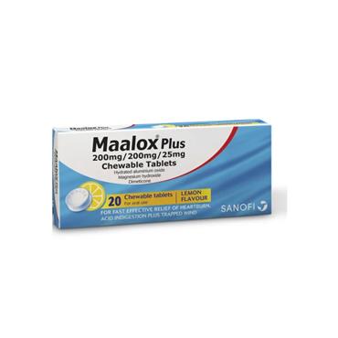 MAALOX PLUS 200MG / 200MG / 25MG CHEWABLE TABLETS - LEMON FLAVOUR