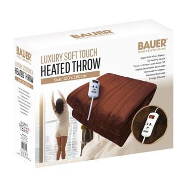 BAUER SOFT TOUCH HEATED THROW 120X160CM BROWN