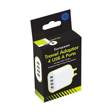 EUROPEAN 4 USB A PORTS MAINS CHARGER