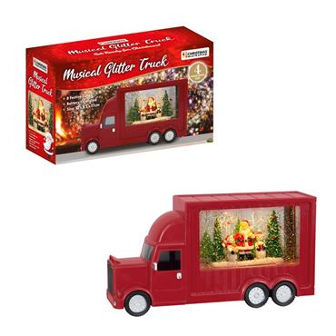 CHRISTMAS RED TRUCK WITH LED SPINNING GLITTER