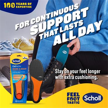 SCHOLL GEL ACTIV WORK AND BOOT ENERGETIC FEET INSOLE SIZE SMALL 3.5-7.5