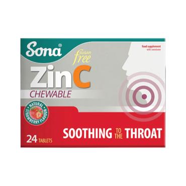 SONA ZINC CHEWABLE 24 TABLETS IMMUNE SUPPORT ZINC & VITAMIN C