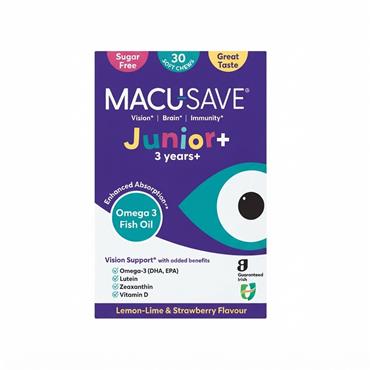 MACUSAVE JUNIOR+ 3 YEARS+ LEMON-LIME AND STRAWBERRY FLAVOUR 30 SOFT CHEWS