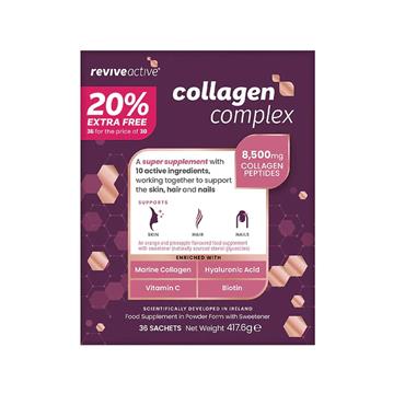 REVIVE COLLAGEN COMPLEX 20% EXTRA FREE ORANGE AND PINEAPPLE FLAVOUR 36 SACHETS