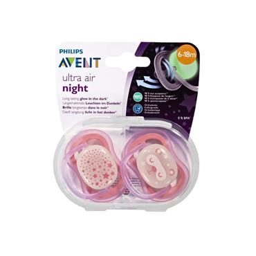 AVENT ULTRA AIR NIGHT 6-8M+ BABY SOOTHER - TWIN PACK