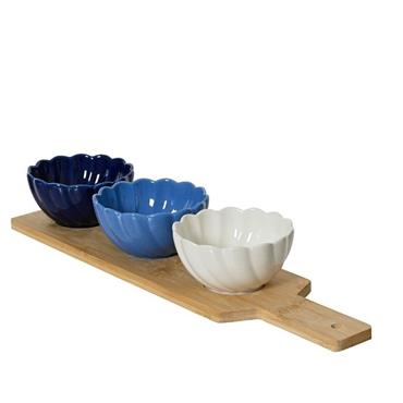 Tapas Set Stoneware Rectangle Matt Stripe