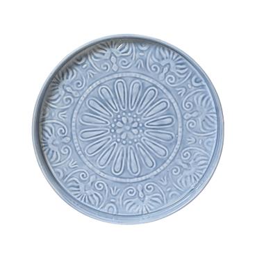 Vintage Blue Deco Plate Iron Enamel 32cm