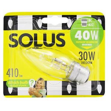 Solus 40W=30W Bc Clear Candle Halogen E/Save