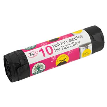TIDYZ 50L REFUSE SACKS TIE HANDLES 10PK