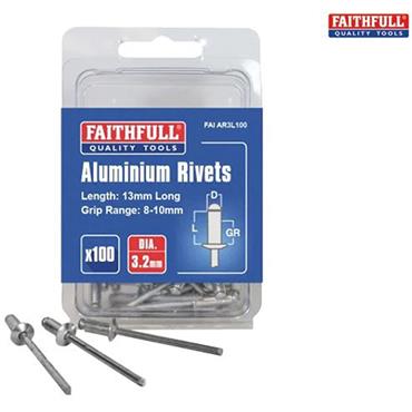 Faithfull Aluminium Rivets Long 3.2mm 100Pk