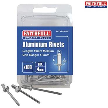 Faithfull Aluminium Rivets 4mm 100Pk