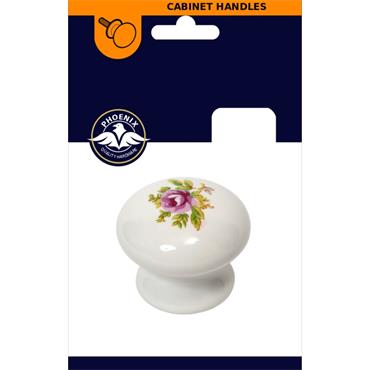 Floral White Ceramic Knob 35mm
