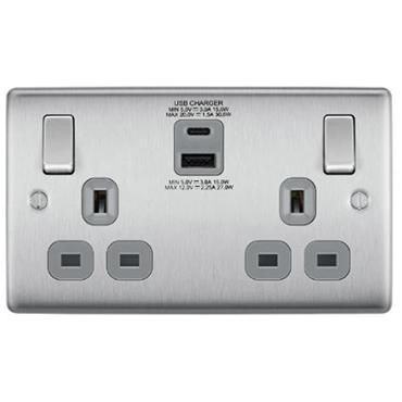 Luceco 2G Switch Socket Metal Grey 30W