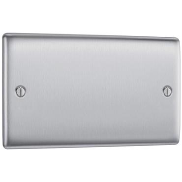 Luceco Double Blank Plate Brushed Steel