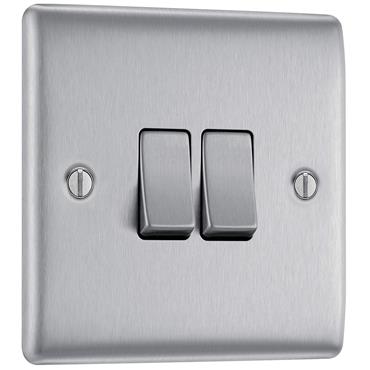 Luceco 2G 2 Way Switch Brushed Steel