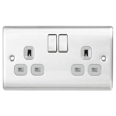 Luceco 2G Double Pole Socket Brushed Steel