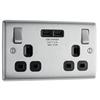 Luceco 2G Switched Socket Usb Brush Steel