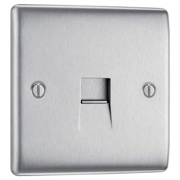Luceco 1G Telephone Socket Brushed Steel