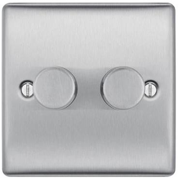 Luceco 400W 2G Way Dimmer Brushed Steel
