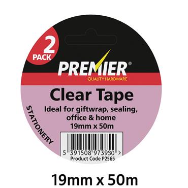 PREMIER 2 pce 19mm x 50m Clear Tape