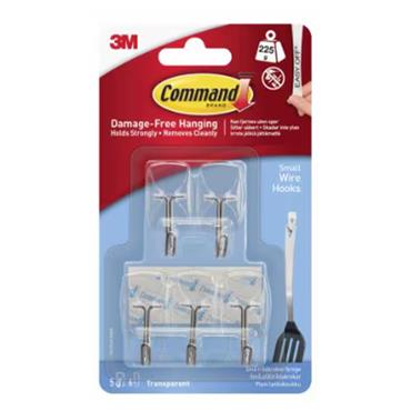 3M Sml Clear Wire Hook 5 Pack