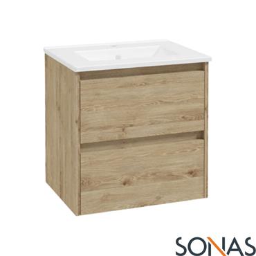 Source Wall Mount Unit & Basin 60cm Oak & Tap