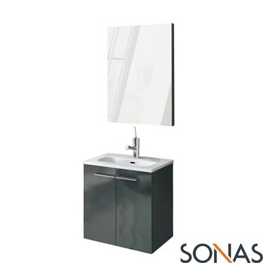 Paris 50cm Gloss Grey Wall Hung 2 Door Vanity Unit & Mirror